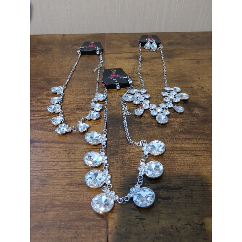 Paparazzi Jewelry White Necklaces Lot Of 3 Sparkle Bling